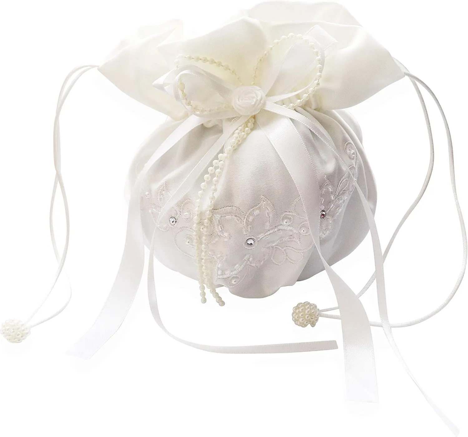 Wedding Drawstring Bridal Favor Money Bag Purse (White Money Bag with Glitter Organza)