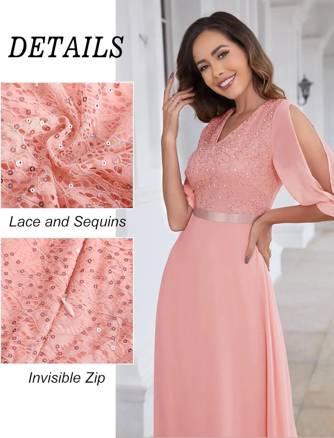 Wedtrend Women's Sequin Dress Sparkly Glitter Dress Split Sleeves Formal Dresses Maxi Evening Dress