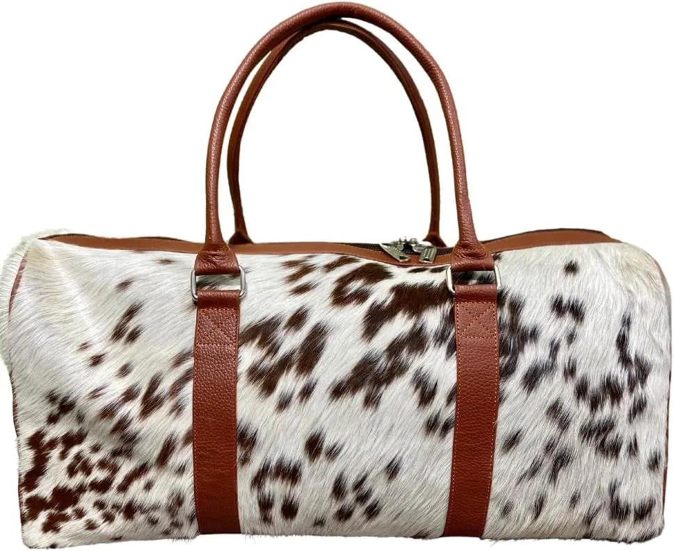 Weekender duffel cowhide leather travel carry on handmade gift outdoor sports gym overnight patchwork bag