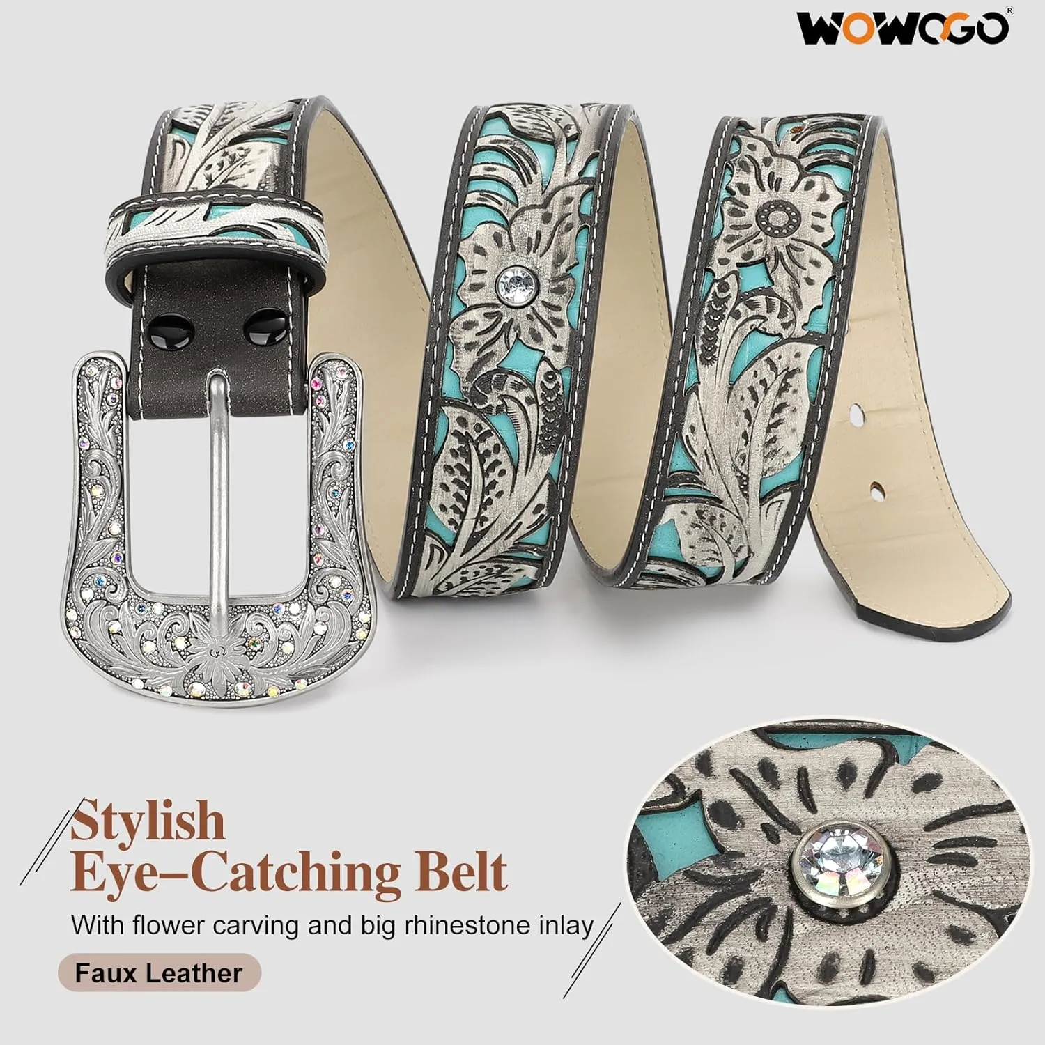 Western Belts for Women Cowgirl Cowboy Country Belt Turquoise Rhinestone Leather Belt Brown Plus Size Belt