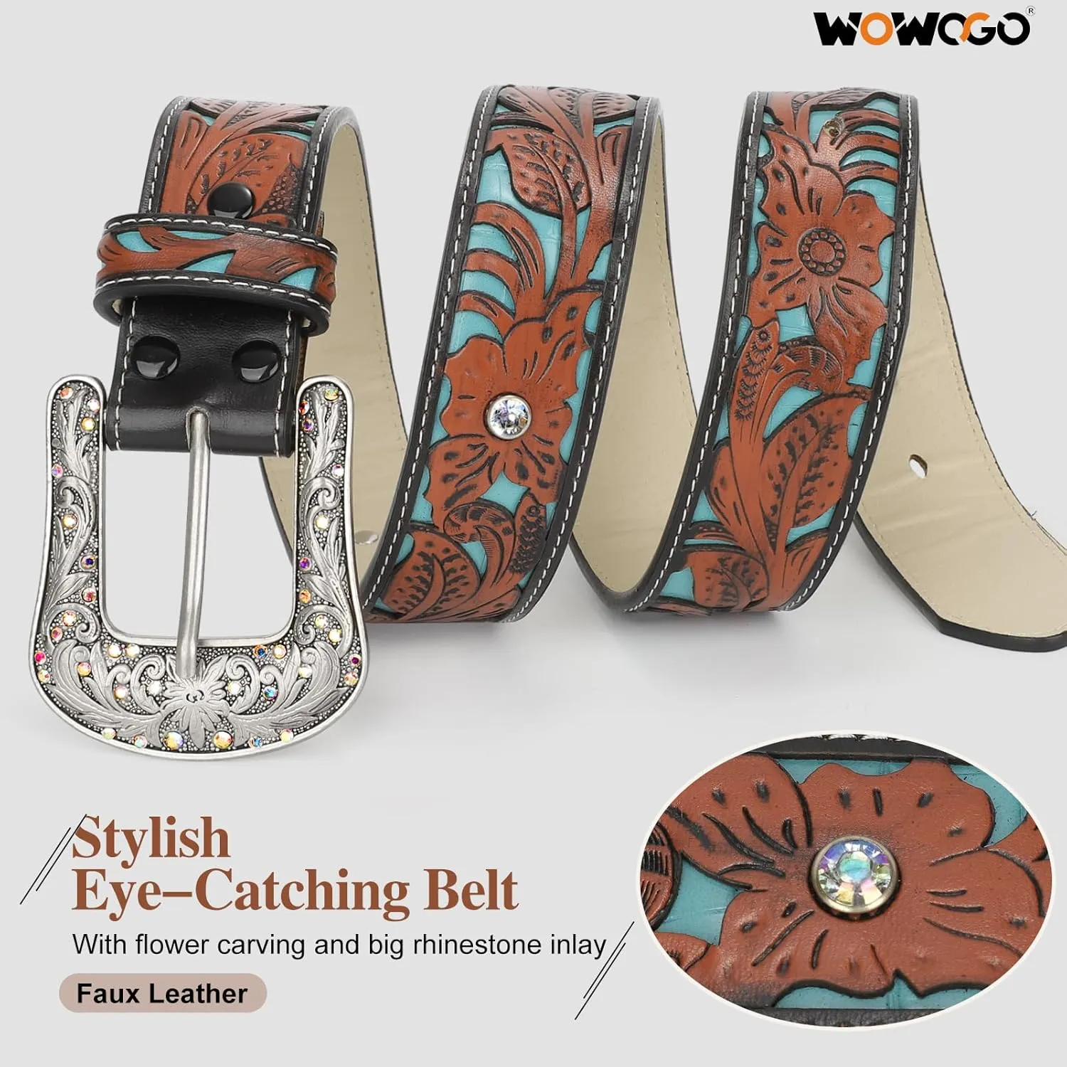 Western Belts for Women Cowgirl Cowboy Country Belt Turquoise Rhinestone Leather Belt Brown Plus Size Belt
