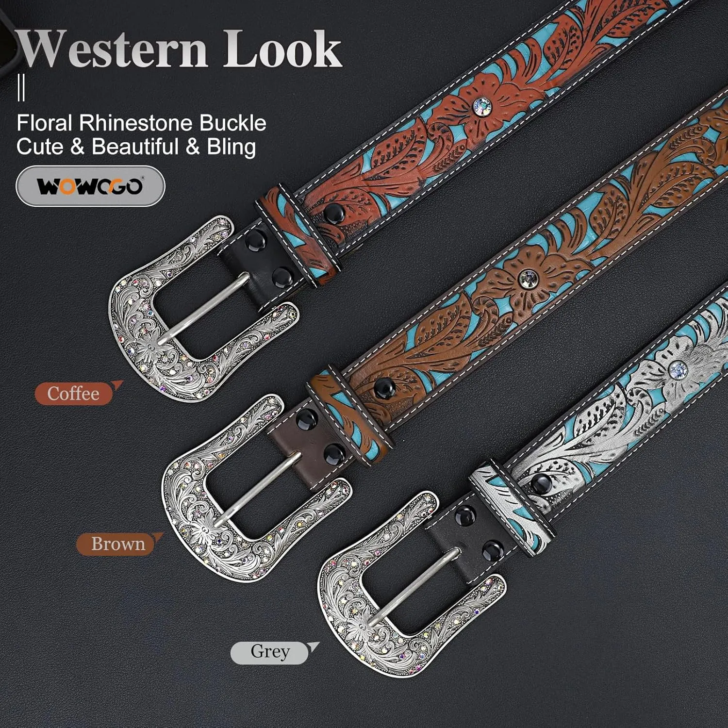 Western Belts for Women Cowgirl Cowboy Country Belt Turquoise Rhinestone Leather Belt Brown Plus Size Belt