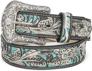 Western Belts for Women Cowgirl Cowboy Country Belt Turquoise Rhinestone Leather Belt Brown Plus Size Belt