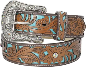 Western Belts for Women Cowgirl Cowboy Country Belt Turquoise Rhinestone Leather Belt Brown Plus Size Belt