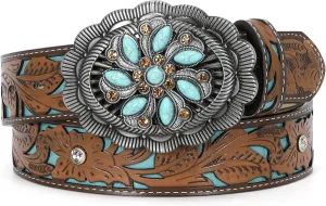 Western Belts for Women Cowgirl Cowboy Country Belt Turquoise Rhinestone Leather Belt Brown Plus Size Belt