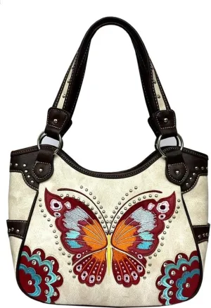 Western Fashion Butterfly Flower Season Embroidery Conceal Carry Tote Handbag Purse in 6 colors