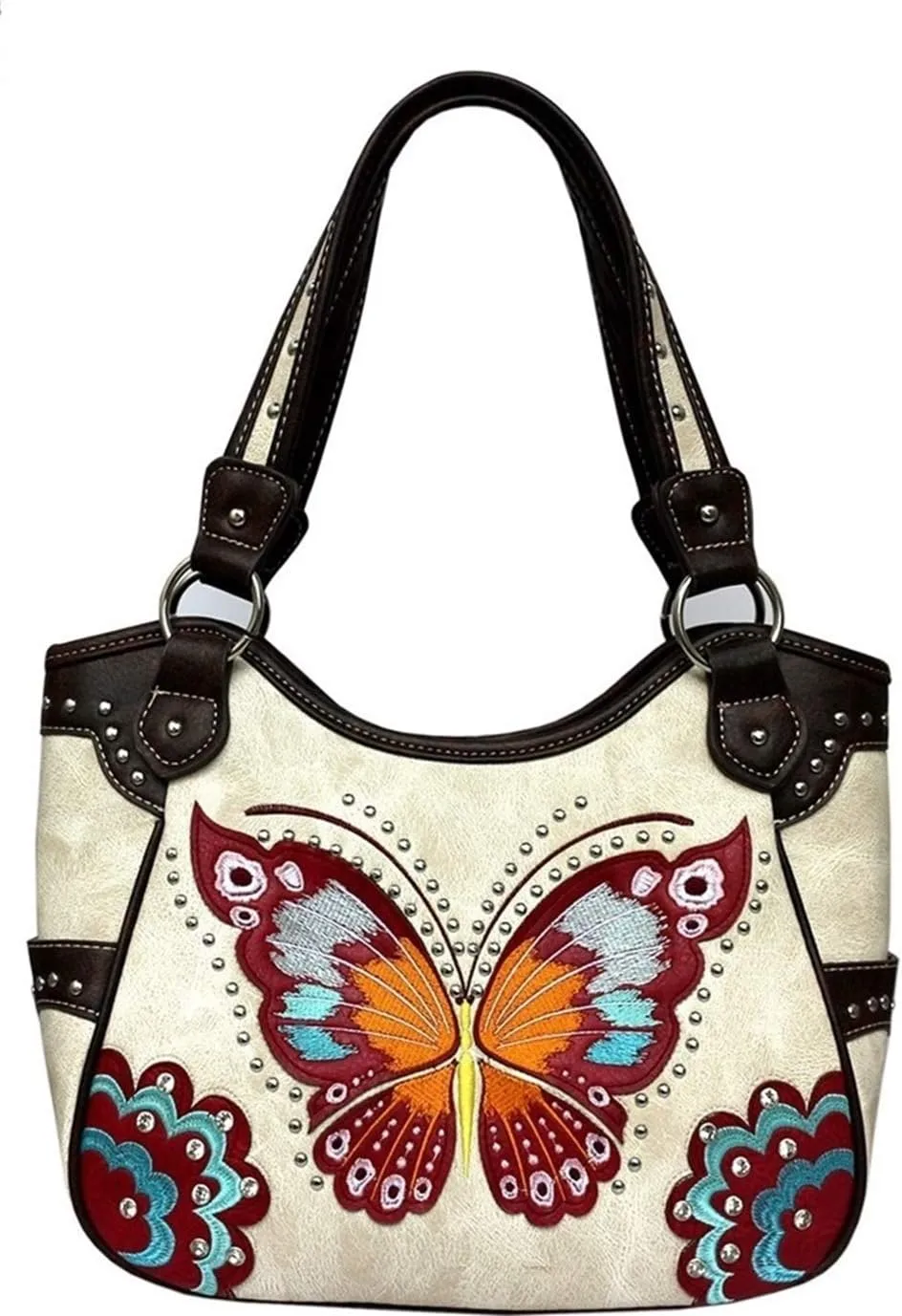 Western Fashion Butterfly Flower Season Embroidery Conceal Carry Tote Handbag Purse in 6 colors