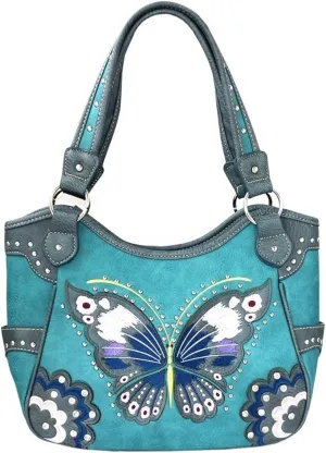 Western Fashion Butterfly Flower Season Embroidery Conceal Carry Tote Handbag Purse in 6 colors