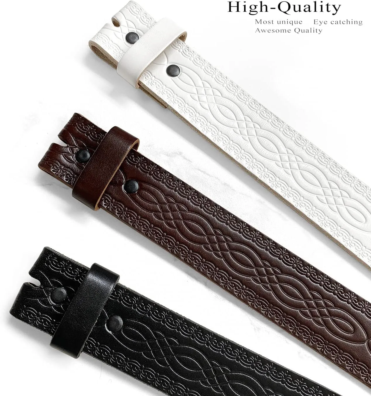 Western Floral Engraved Embossed Tooled Genuine Leather Belt Strap or Belt 1-1/2"(38mm) Wide, Multi-Style Options