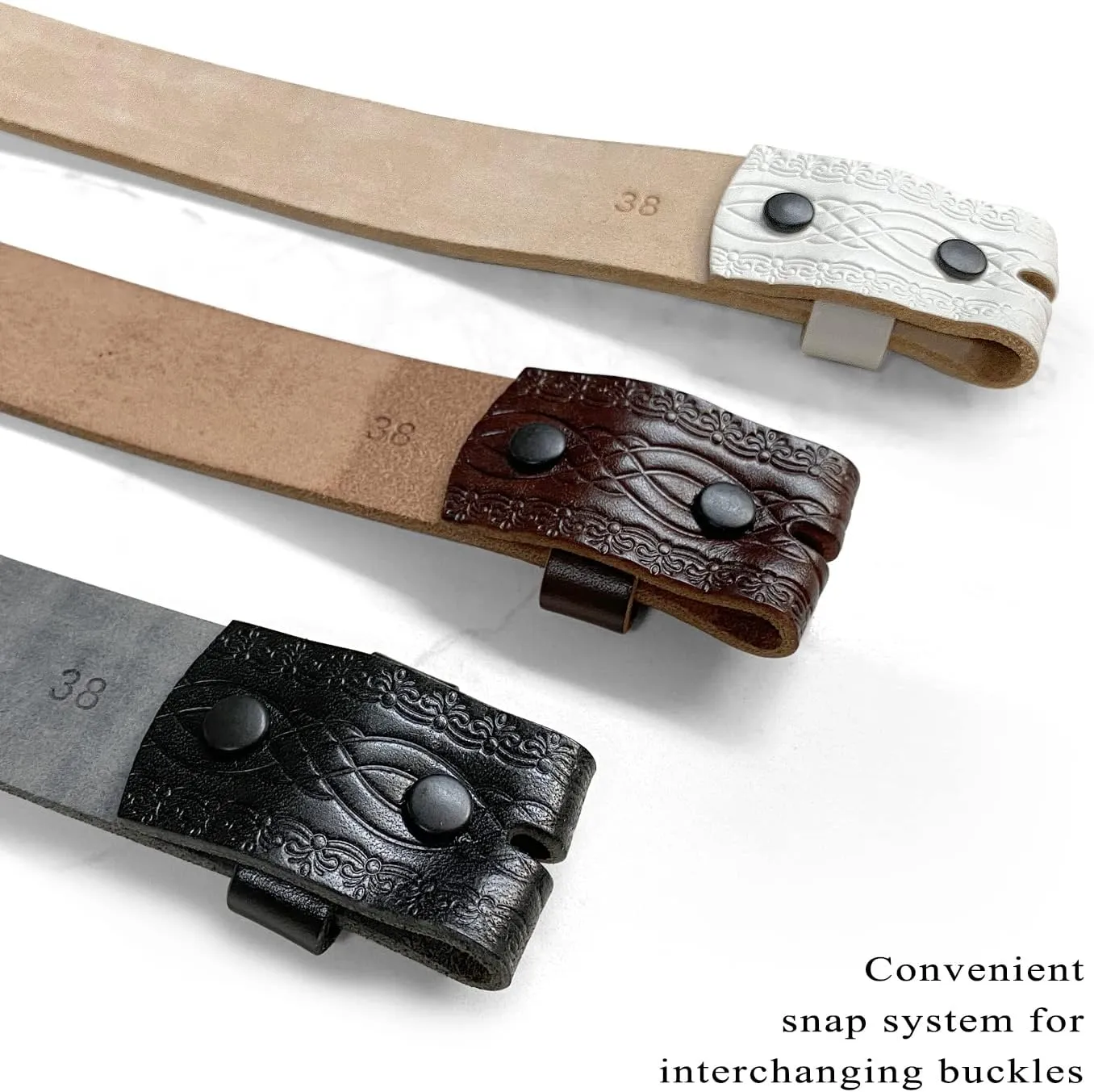 Western Floral Engraved Embossed Tooled Genuine Leather Belt Strap or Belt 1-1/2"(38mm) Wide, Multi-Style Options