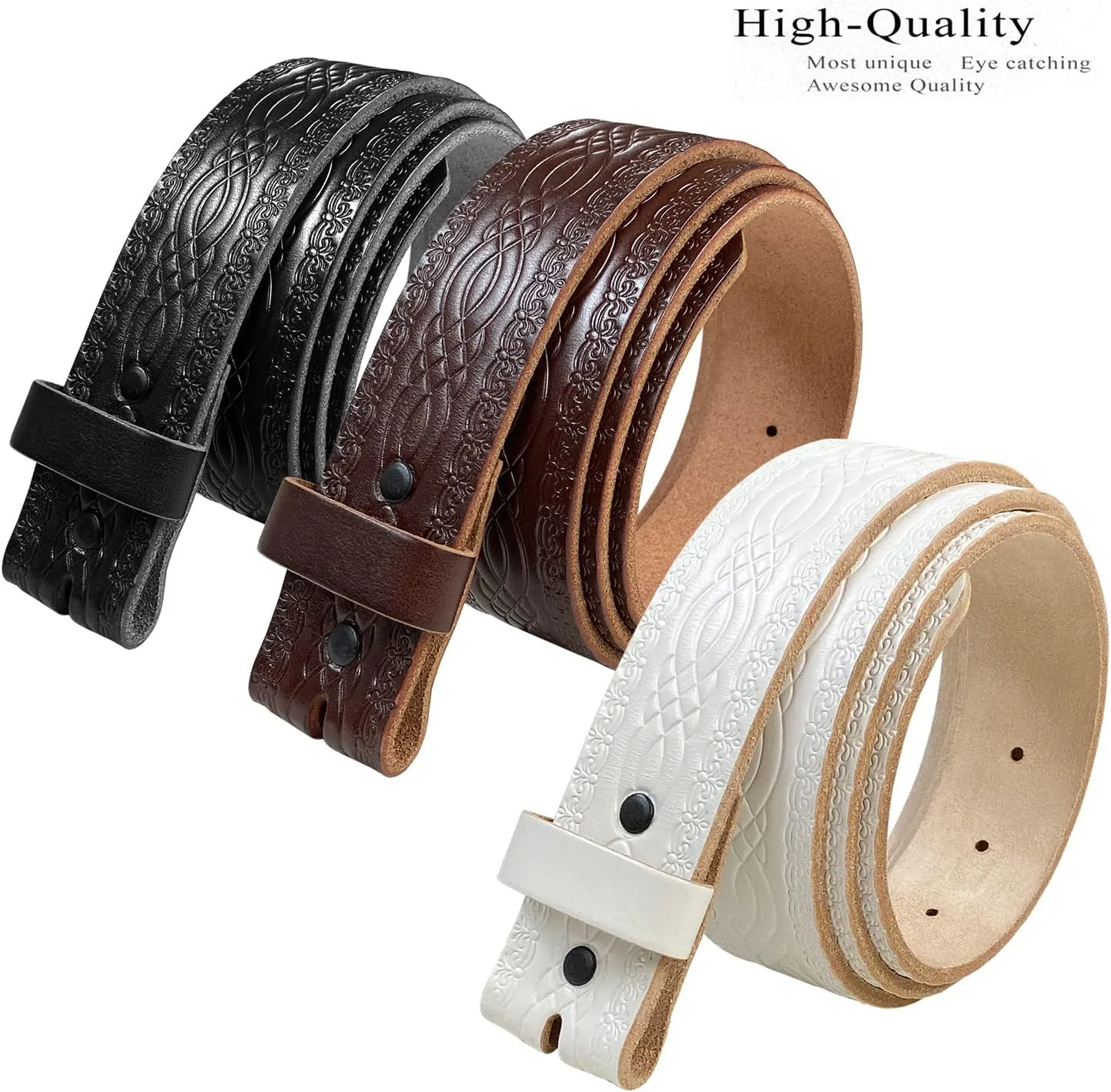 Western Floral Engraved Embossed Tooled Genuine Leather Belt Strap or Belt 1-1/2"(38mm) Wide, Multi-Style Options