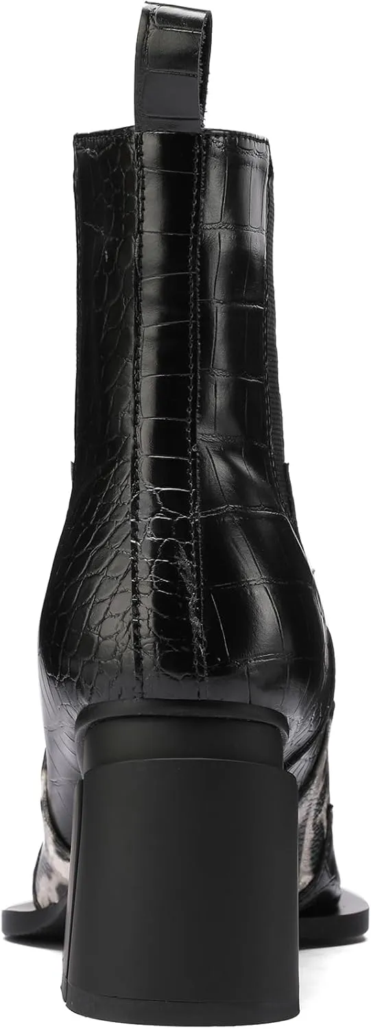 Western Gladiator Boots For Women Winter Ankle Extra Wide Calf Booties Botas Para Mujer Chelsea Leather Chunky Block Dress Combat Warm Lined Cowboy Cowgirl Ladies High Heels