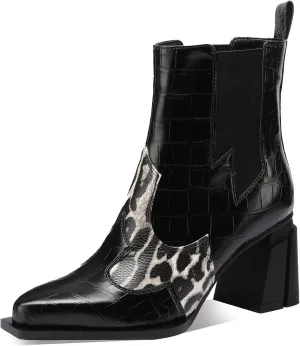 Western Gladiator Boots For Women Winter Ankle Extra Wide Calf Booties Botas Para Mujer Chelsea Leather Chunky Block Dress Combat Warm Lined Cowboy Cowgirl Ladies High Heels