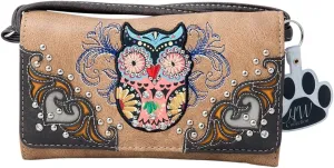 Western Owl Art Heart Crossbody Wristlet Clutch Wallet