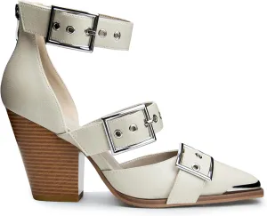 Western Sandals for Women Chunky Heel Pointed Toe Pumps Metal Buckle Strappy Western Comfortable Bridal Shoes