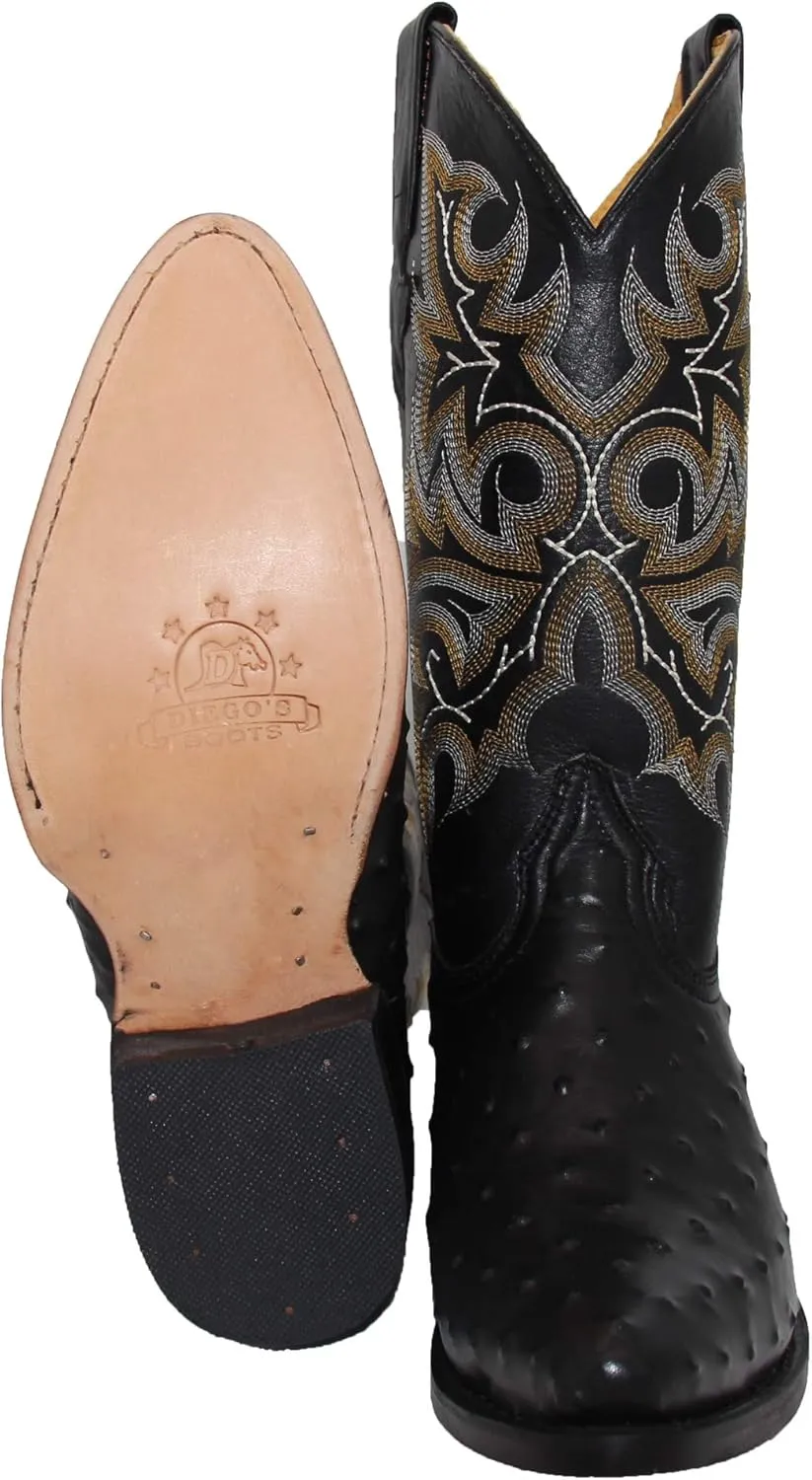 Western Shops Mens Leather Cowboy Boots Embossed Ostrich Quill Print Western Boot with Free Belt