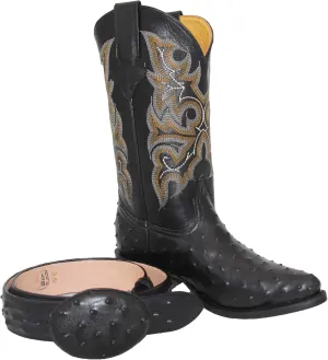 Western Shops Mens Leather Cowboy Boots Embossed Ostrich Quill Print Western Boot with Free Belt