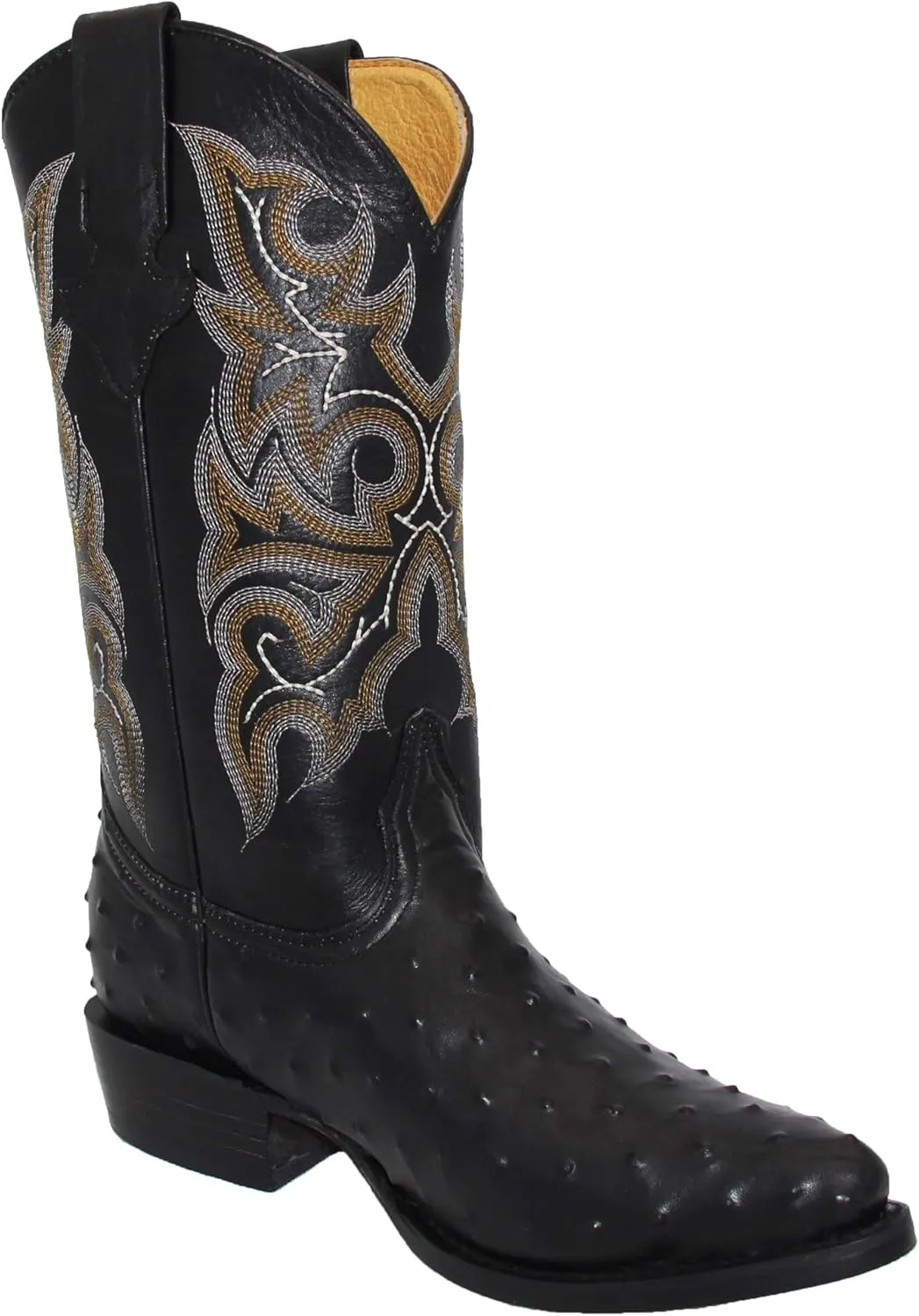 Western Shops Mens Leather Cowboy Boots Embossed Ostrich Quill Print Western Boot with Free Belt