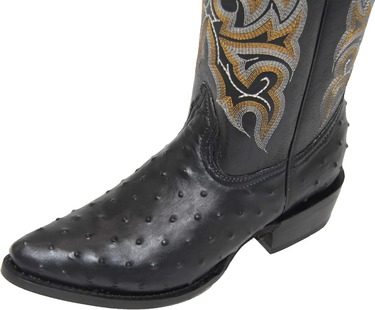 Western Shops Mens Leather Cowboy Boots Embossed Ostrich Quill Print Western Boot with Free Belt