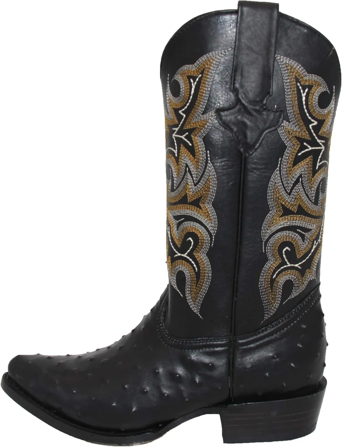 Western Shops Mens Leather Cowboy Boots Embossed Ostrich Quill Print Western Boot with Free Belt