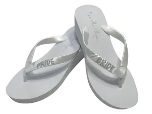 White & Silver 2 inch Glitter Customizable Glitter Bride Wedge Flip Flops, Choose Your Heel Height, Wedding Sandals Ivory Flat Heel, 3.5" or 1.25 Bridal Shoes