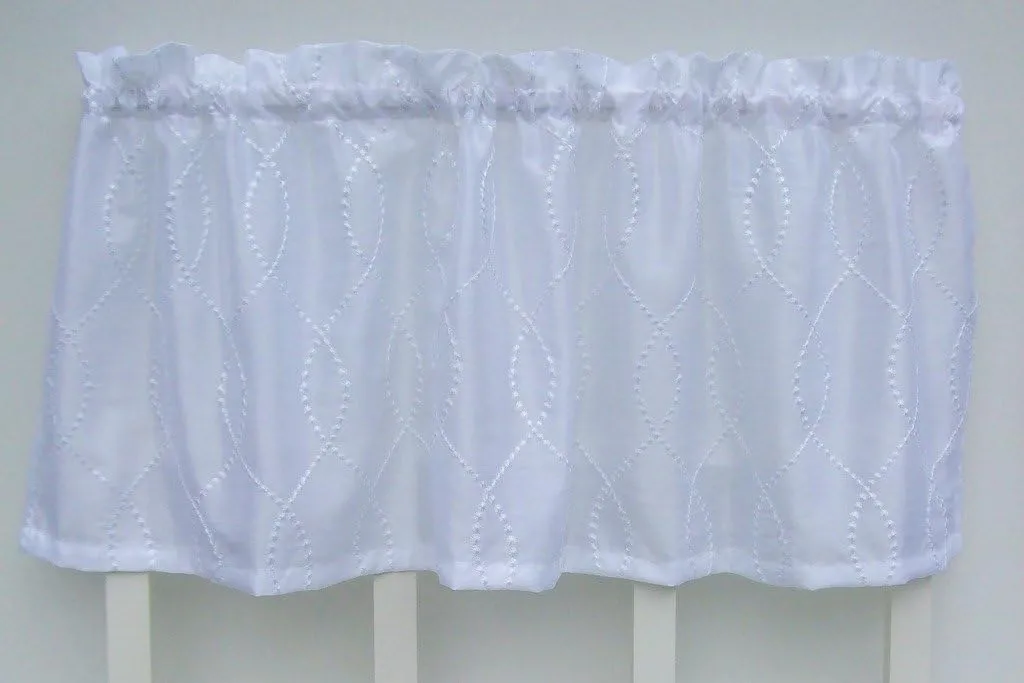 White Embroidered Geometric Swirl Window Valance