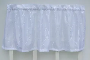 White Embroidered Geometric Swirl Window Valance