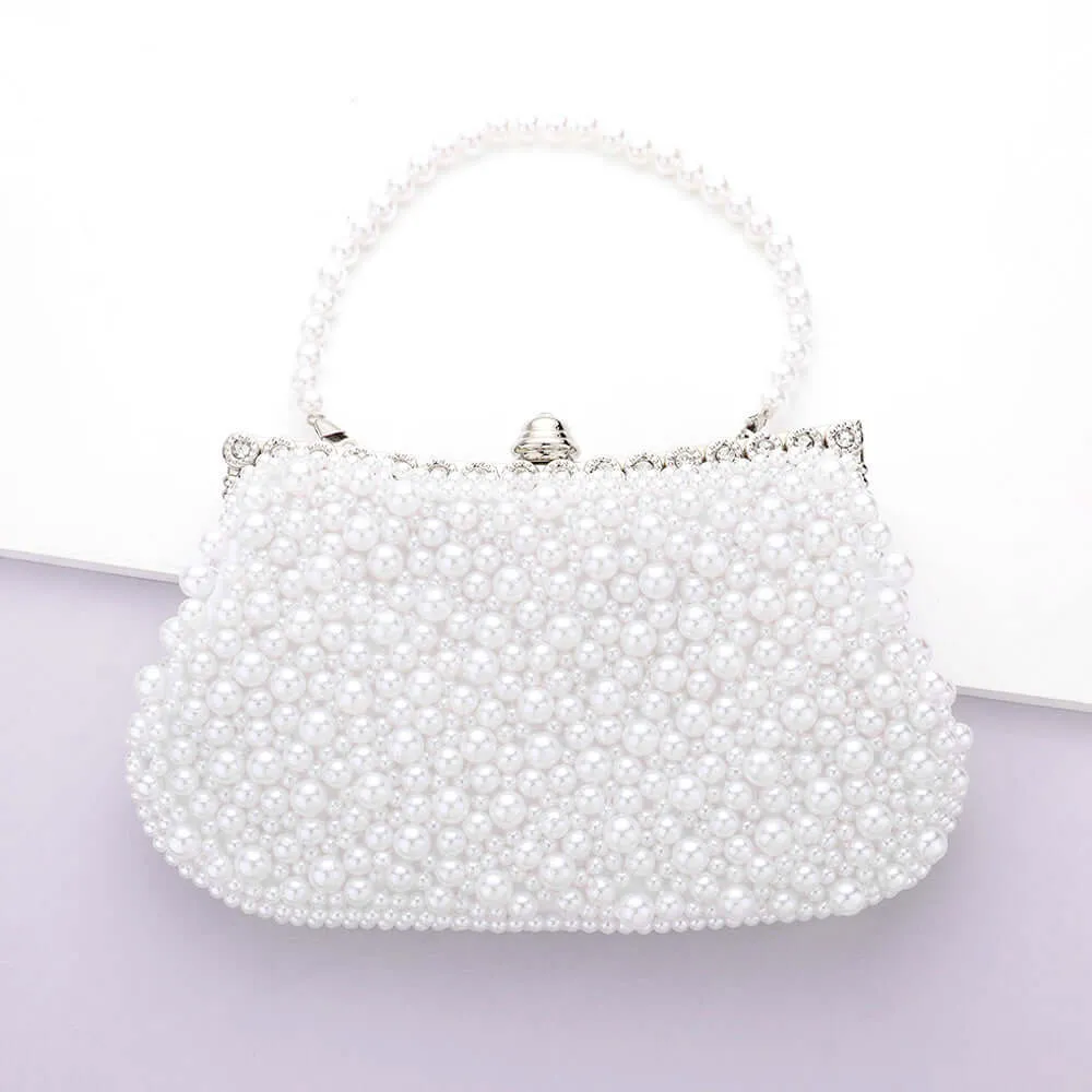 White Pearl Cluster Evening Tote / Clutch / Crossbody Bag