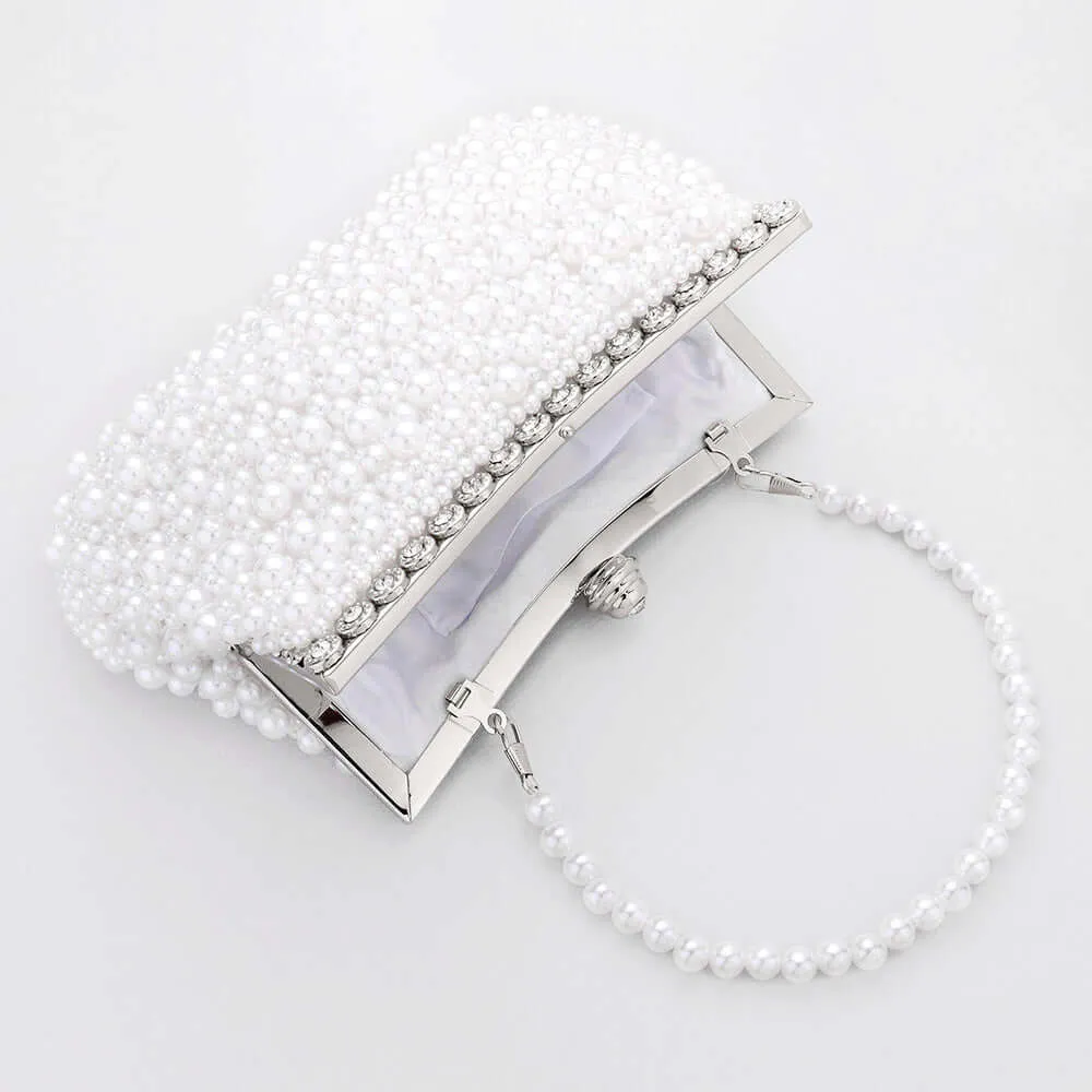 White Pearl Cluster Evening Tote / Clutch / Crossbody Bag