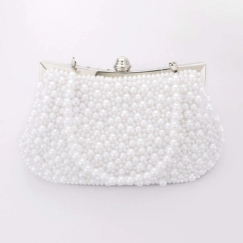 White Pearl Cluster Evening Tote / Clutch / Crossbody Bag