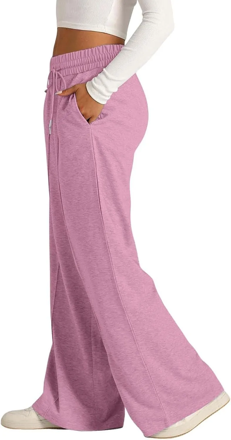 Wide Leg Sweatpants Women High Waist Drawstring Loose Lounge Sweat Pants with Pockets