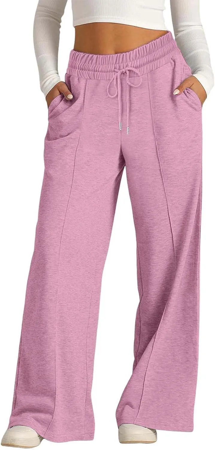 Wide Leg Sweatpants Women High Waist Drawstring Loose Lounge Sweat Pants with Pockets