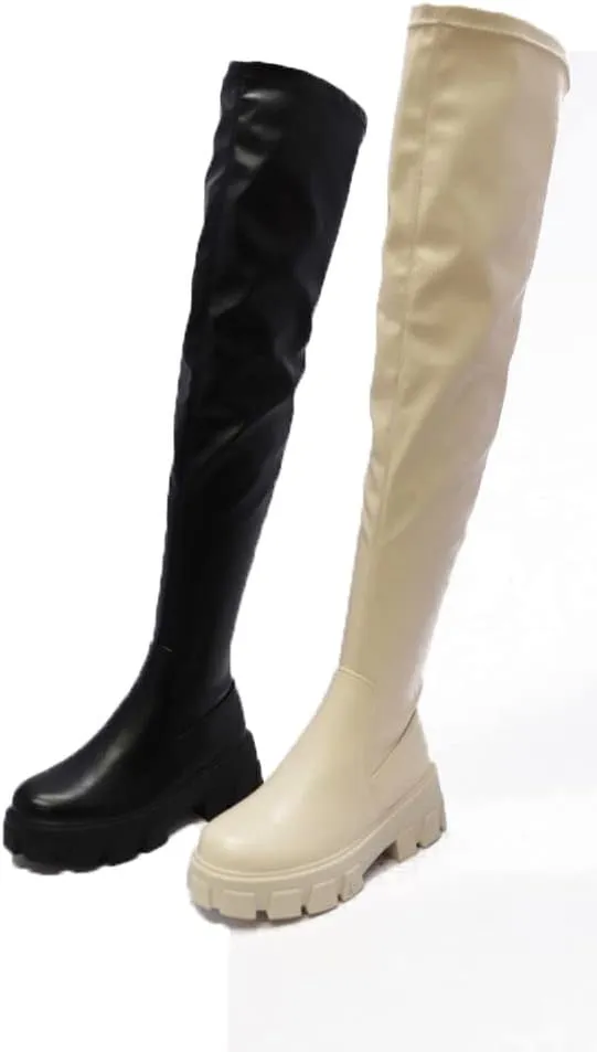 Wild Diva Premo-01 Women's Over The Knee Platform Lug Sole Heel Fashion Dress Boots
