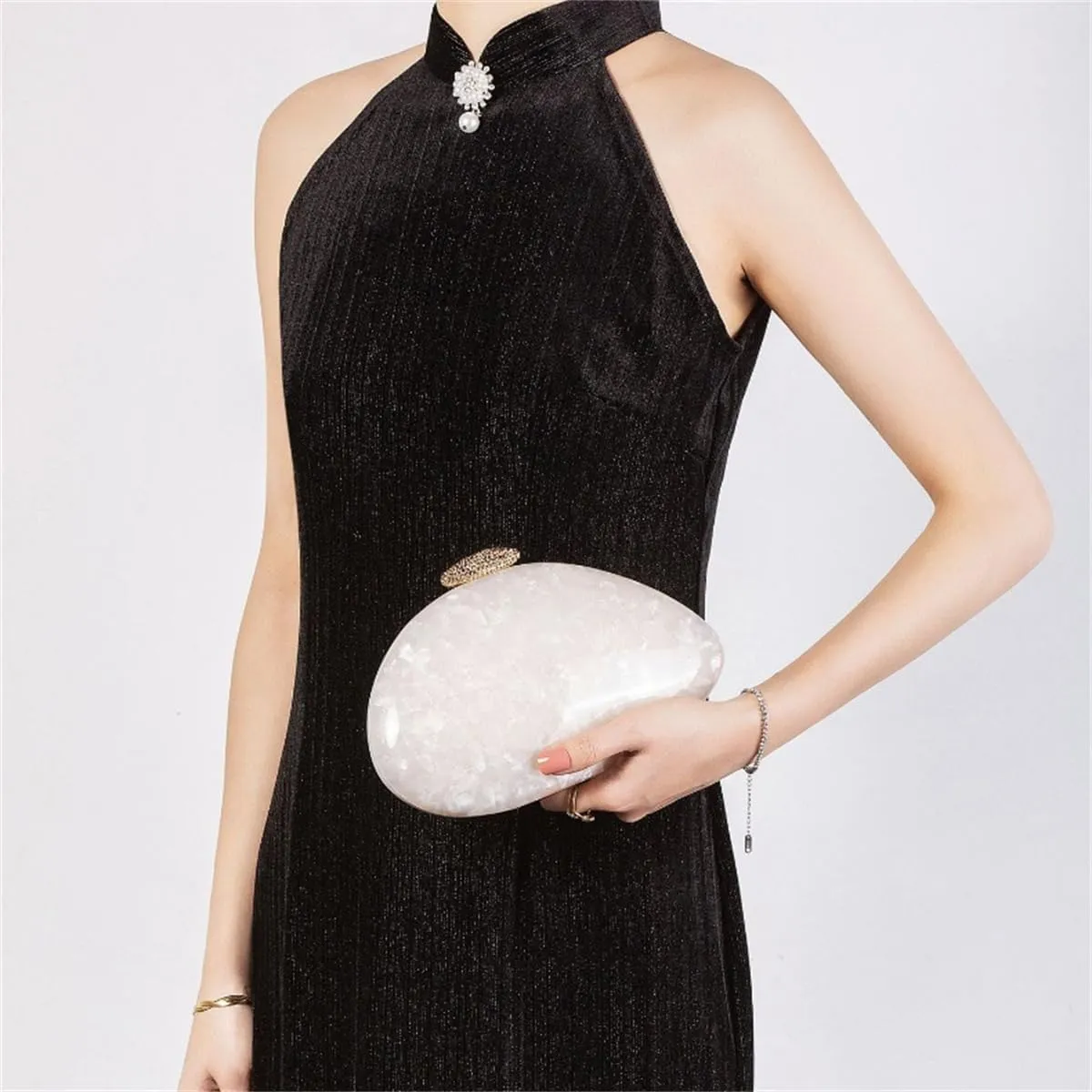 Women Acrylic Clutch for Women Evening HandBag Lipstick Bag for Wedding Party Prom Cocktail Semi-Round Design