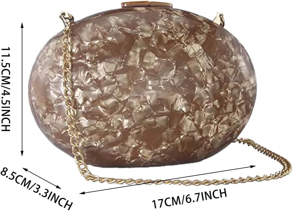 Women Acrylic Evening Clutch Bag Glitter Marble Purse Chain Shoulder Crossbody Bag for Party Prom Cocktail Wedding