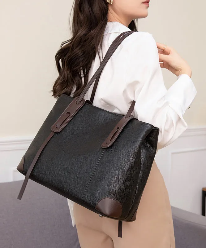 Women Brown Patchwork Faux Leather Satchel Handbag UU1084
