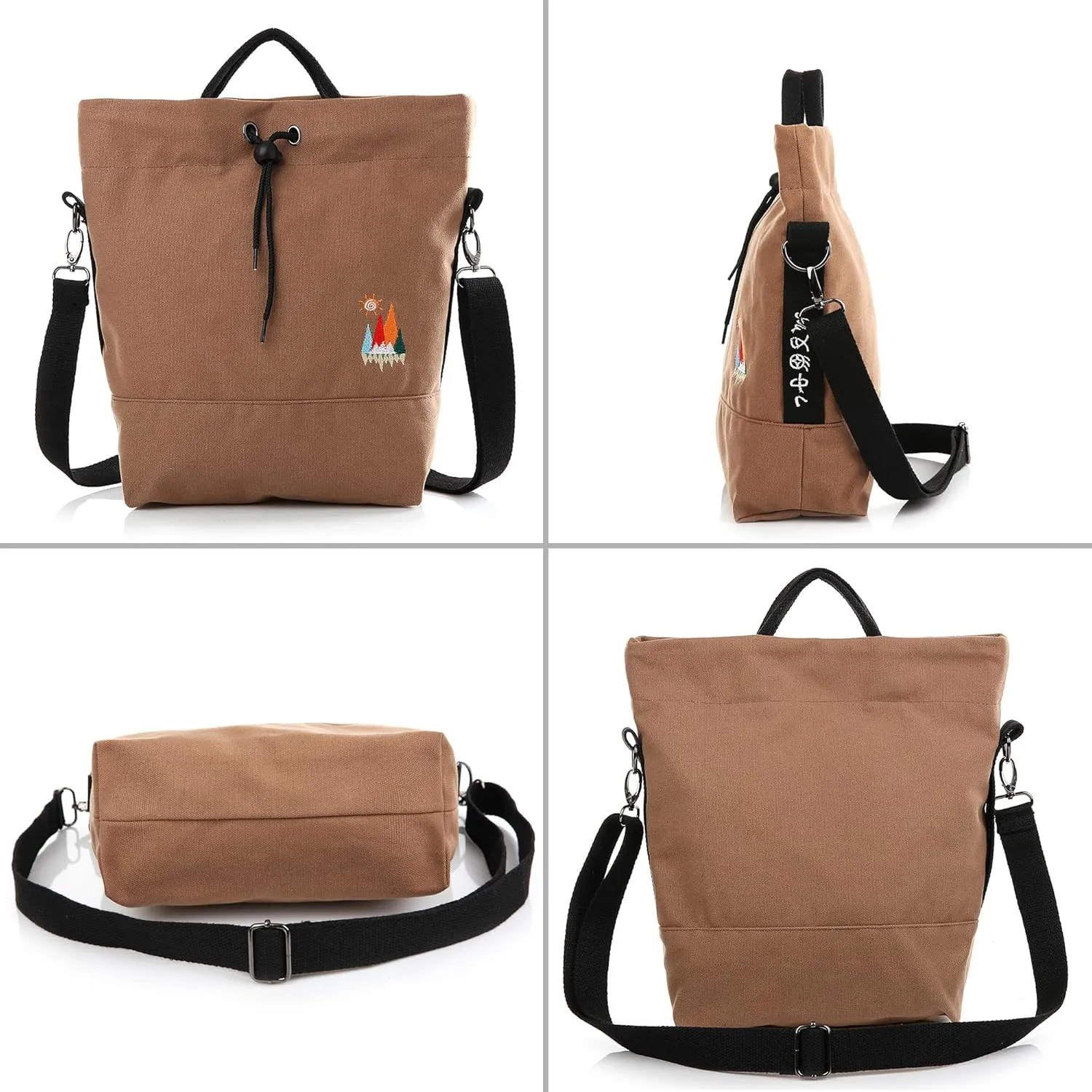 Women Canvas Tote Handbags Casual Shoulder Work Bag Crossbody Bag with Sunshine Embroidery