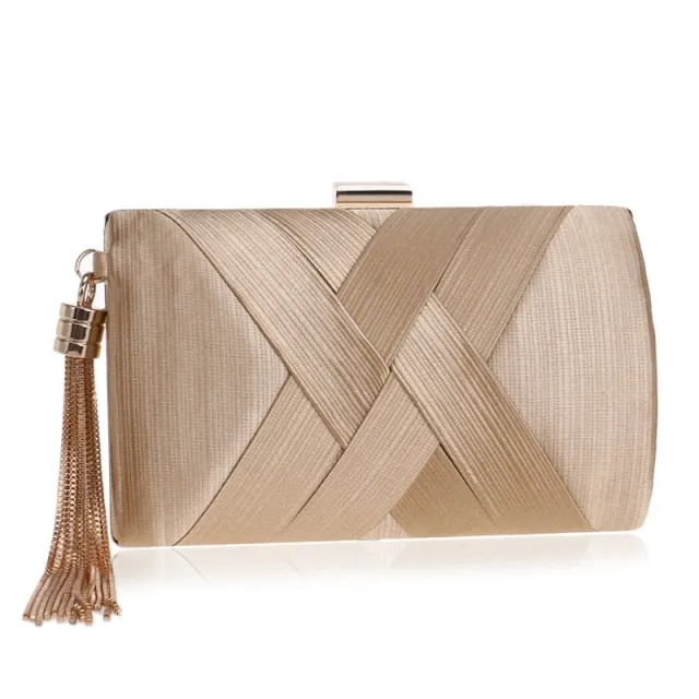 Women Clutch Bags Tassel Golden Satin