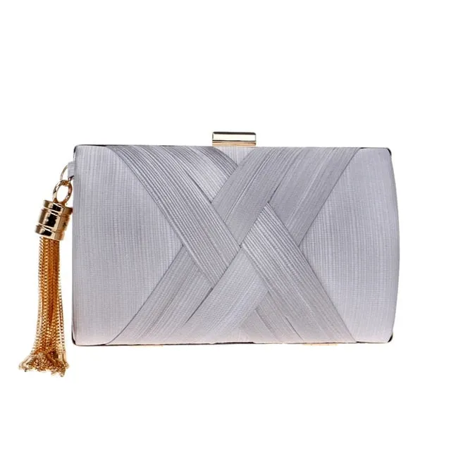 Women Clutch Bags Tassel Golden Satin
