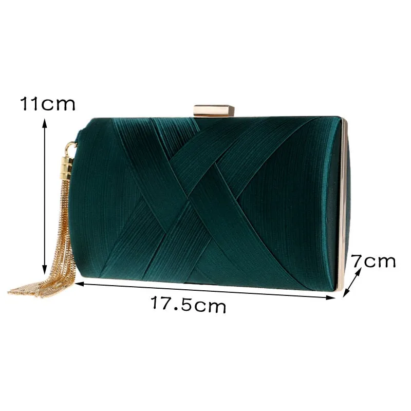 Women Clutch Bags Tassel Golden Satin