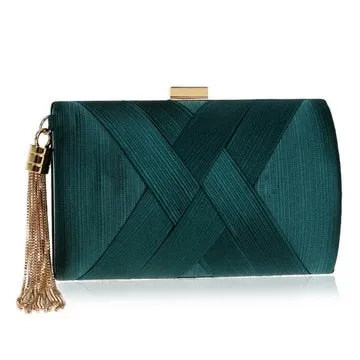 Women Clutch Bags Tassel Golden Satin