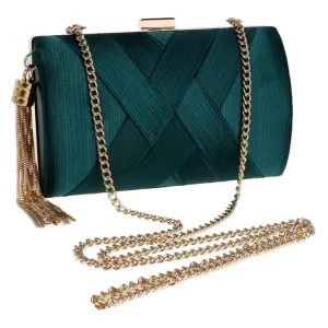 Women Clutch Bags Tassel Golden Satin