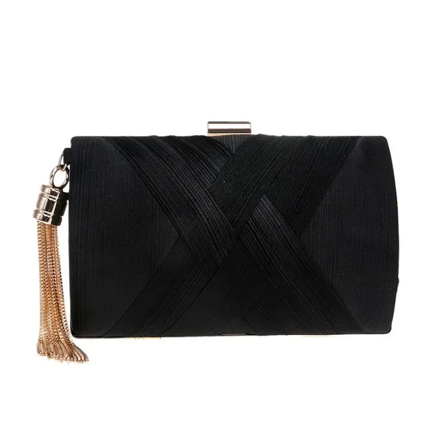 Women Clutch Bags Tassel Golden Satin