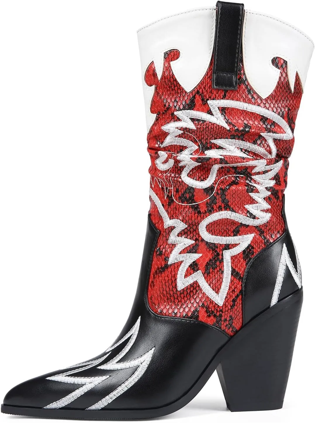 Women Cowboy Boots Mid Calf Embroidered Cowboy Boots for Women Knee High Chunky Heel Pointed Toe Wide Calf Western Boots Cowgirl Boots