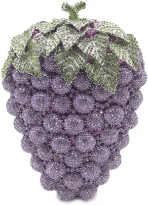 Women Cute Grape Evening Clutch Sparkling Full Rhinestones Purse Banquet Prom Shoulder Bag