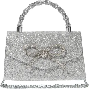 Women Evening Bag Sparkly Bow Clutch Purses Wedding Glitter Rhinestone Clutch Bags Dressy Handbags for Party, Prom