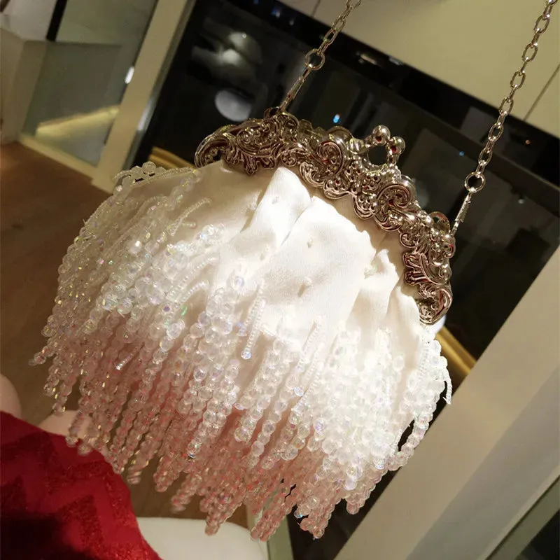 Women Evening Clutch Bag Diamond Clutch Female Bead Crystal Beads Tassel Day Clutch Wedding Purse Party Banquet