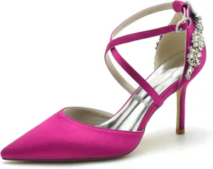 Women Fancy Strappy Stiletto High Heel Pumps Pointed Toe Rhinestone Sexy Evening Party Shoes