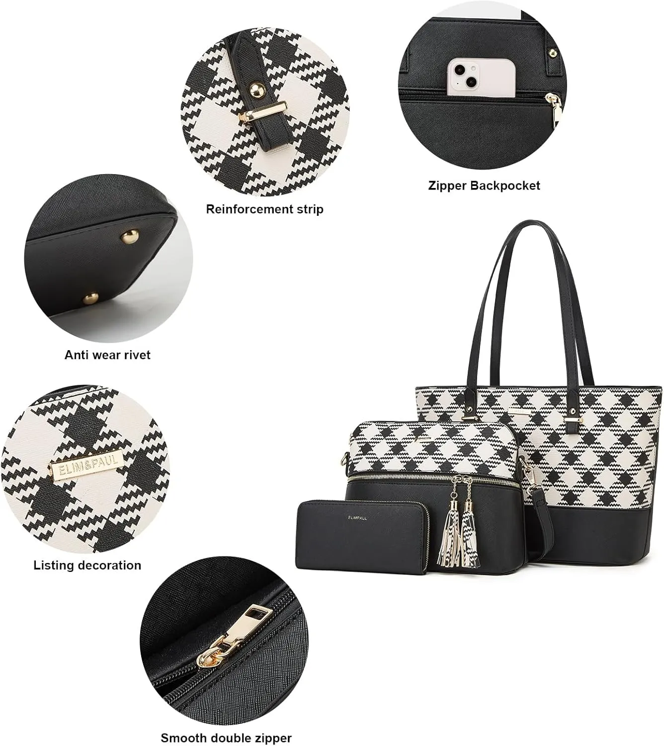 Women Fashion Handbags Wallet Tote Bag Shoulder Bag Top Handle Satchel Purse Set 4pcs