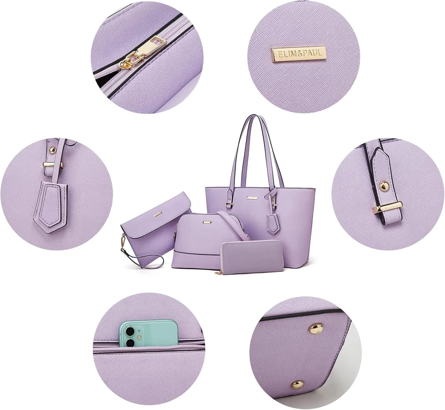 Women Fashion Handbags Wallet Tote Bag Shoulder Bag Top Handle Satchel Purse Set 4pcs